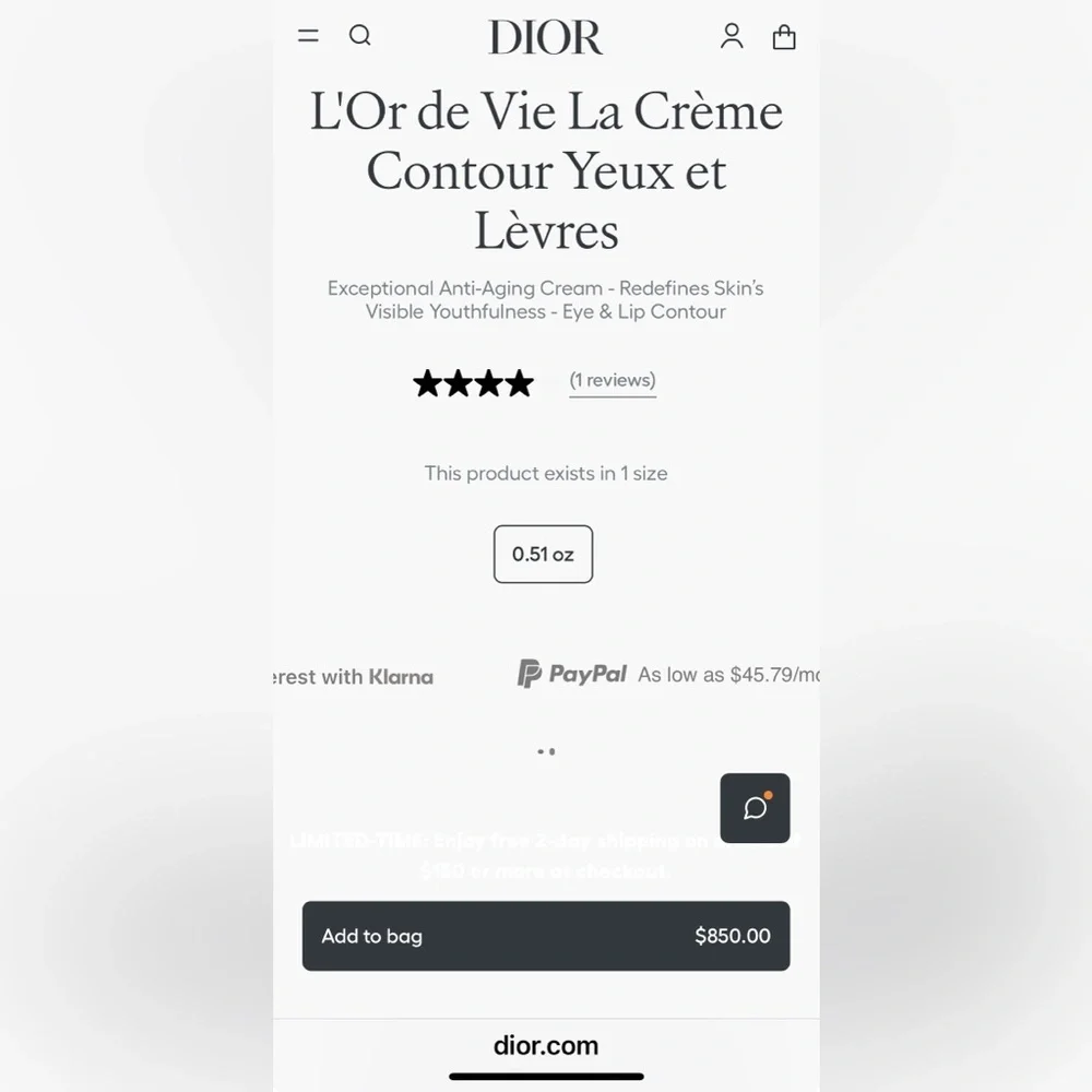 NEW Dior 6xL'Or de Vie La Crème Contour Yeux et Lèvres 3ML- Eye & Lip Anti-Aging